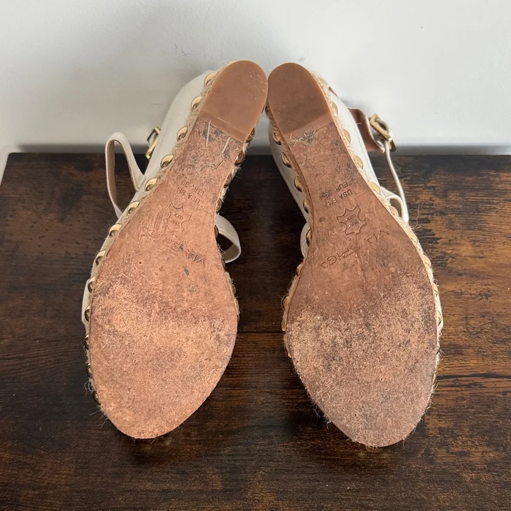 Via Spiga Multi Media White Leather Cork Platform Sandals with Gold Studs (EU39)